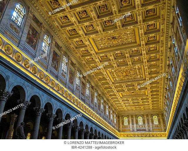 Ceiling decorations of the Basilica of Saint Paul outside the Walls, San Paolo fuori le Mura, Rome, Lazio, Italy