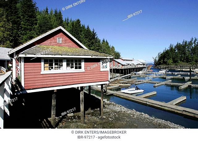 Old wodden house in fishing village Telegraph Cove on Vancouver Island, British Columbia, Canada