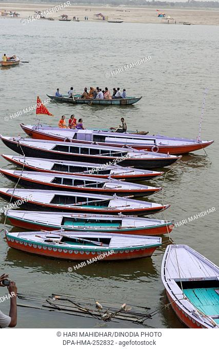 Boats parked, varanasi, uttar pradesh, india, asia