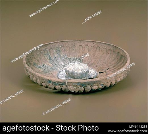 Silver phiale (libation bowl). Period: Archaic; Date: late 7th or early 6th century B.C; Culture: East Greek, perhaps Rhodian; Medium: Silver
