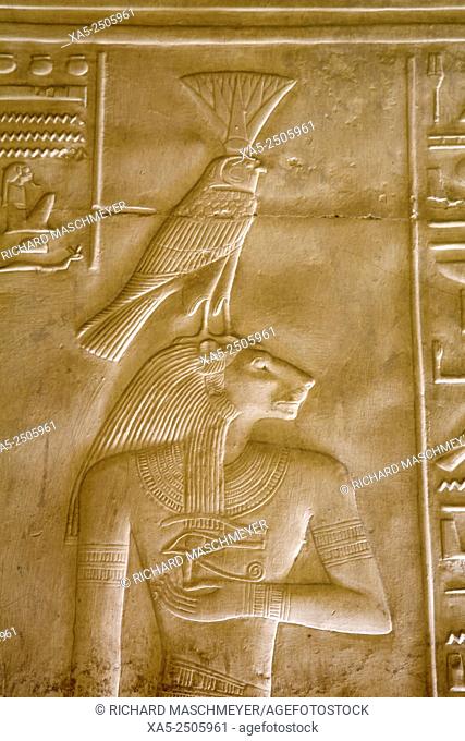 Bas-relief of the Goddess Sekhmet, Temple of Seti I, Abydos, Egypt