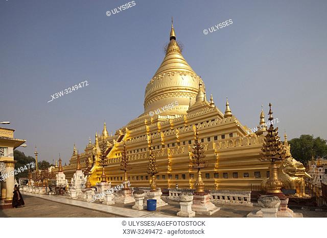 Shwezigon pagoda, Nyaung-U village, Bagan village area, Mandalay region, Myanmar, Asia