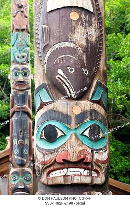 Close-up of a totem pole, Totem Bight State Historical Park, Ketchikan, Alaska, USA
