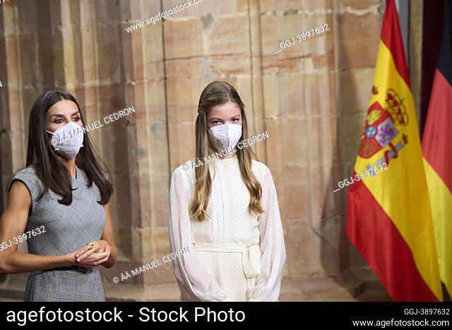 Queen Letizia of Spain, Princess Sofia attends Audience with Princess of Asturias awards winners during Princess of Asturias Awards 2021 at Reconquista Hotel on...