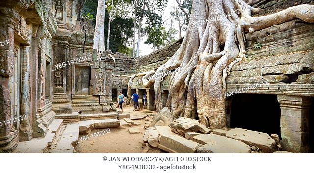 Angkor Temples Complex - tourists exploring Ta Prohm Temple, Angkor, Siem Reap Province, Cambodia, Asia, UNESCO