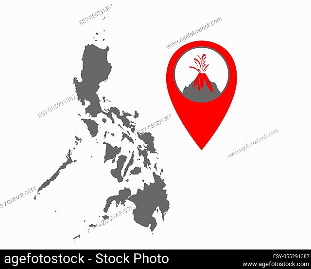 Karte der Philippinen mit Anzeiger für Vulkan - Map of the Philippines with volcano locator