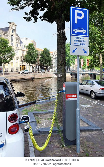 Electric car charging point, Amsterdam, The Netherlands