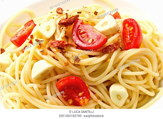 pasta garlic olive oil and red chili pepper