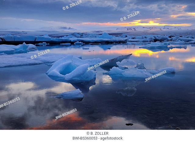 Joekulsarlon glacial lake in evening light, Iceland