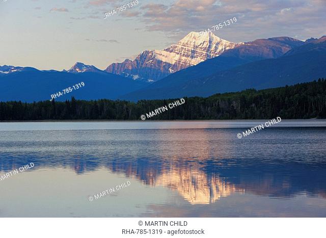 Mount Edith Cavell reflected in Pyramid Lake, early morning light, Jasper National Park, UNESCO World Heritage Site, British Columbia, Rocky Mountains, Canada