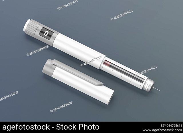 White insulin injector pen on dark background