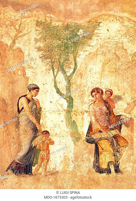 Eros is Punished, by unknown artist, 1-25, 1st Century A.D., ripped fresco, 154 x 116 cm. Italy, Campania, Naples, National Archaeological Museum, Room LXXI
