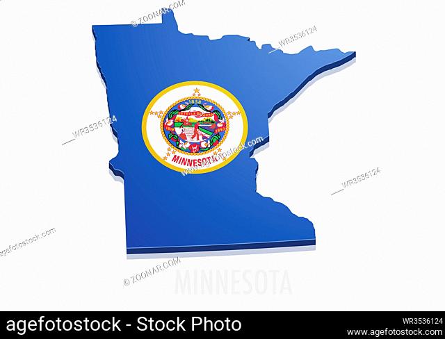 detailed illustration of a map of Minnesota with flag, eps10 vector