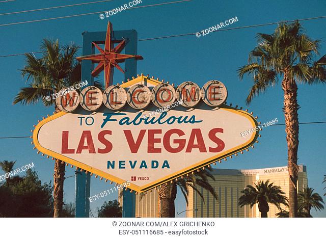 Las Vegas welcome Sign with Vegas Strip in background