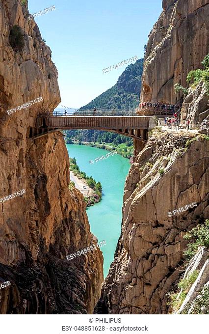 El Chorro, Spain - May 31, 2017: People at the hiking trail 'El Caminito del Rey' - King's Little Path, former world's most dangerous footpath wich was reopened...