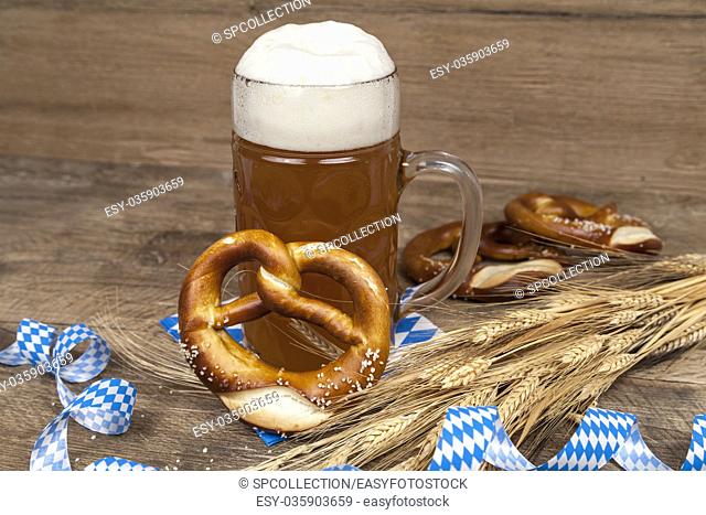 Oktoberfest beer and pretzel