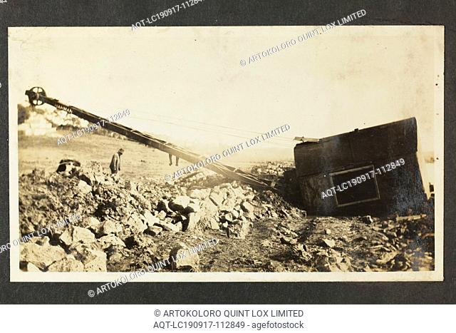 Photograph - A.T. Harman & Sons, Destroyed Excavator Near a River, Victoria, circa 1923, One of five black and white photographs attached to an album page
