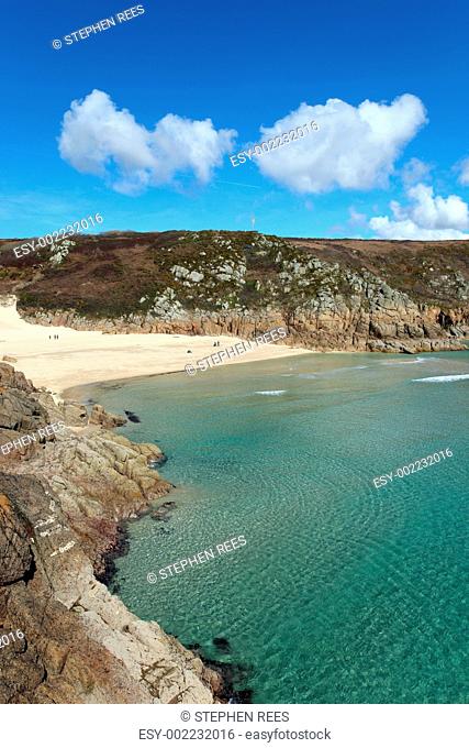 Porthcurno beach and turquoise sea, Cornwall UK