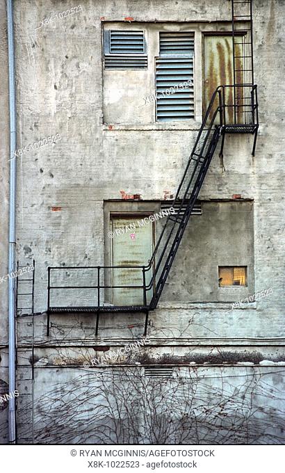 An old fire escape in an alley in Nebraska