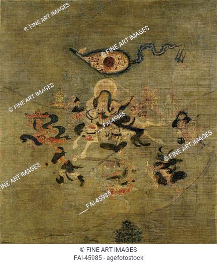 Vaisravana Bishamonten, the Guardian of the North by Tibetan culture /Tempera on silk/The Oriental Arts/12th-13th century/China, Tangut Empire/State Hermitage