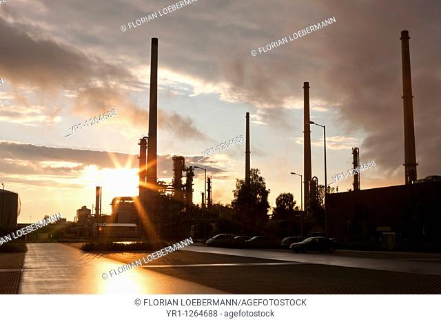 Sunset over an oil refinery in southern germany