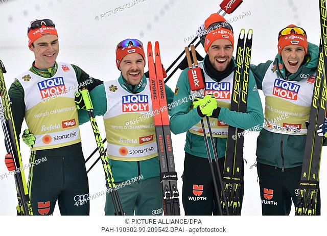 02 March 2019, Austria, Seefeld: Nordic skiing: world championship, combination - team, normal hill/4 x 5 km, men, cross-country skiing