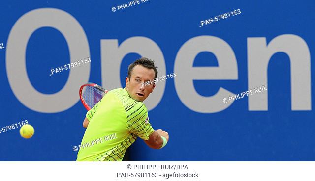 Philipp Kohlschreiber of Germany in action during a quarter finals match against Goffin of Belgium at the ATP Tennis Tournament in Munich,  Germany, 02 May 2015