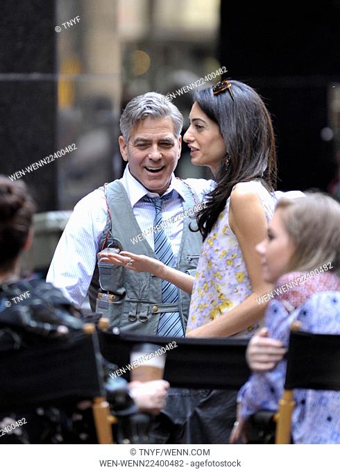 Amal Clooney visits her husband George Clooney on the set of 'Money Monsters' Featuring: Amal Clooney, George Clooney Where: Manhattan, New York