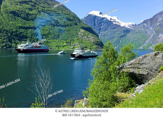 Ships in Geiranger, Norway, Scandinavia, Europe