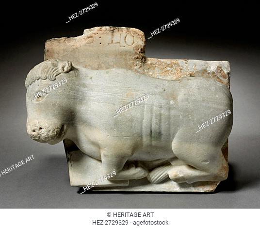 Fragment of a Capital with the Ox of Saint Luke, c. 1175-1200. Creator: Unknown
