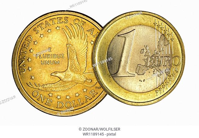 dollar and euro coin isolated