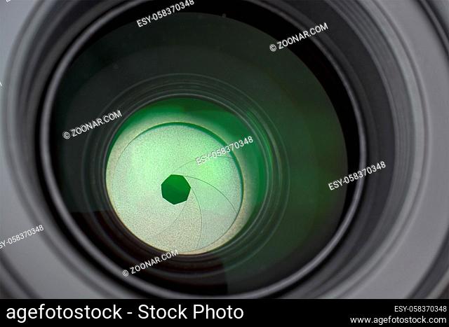 Close up of lens aperture