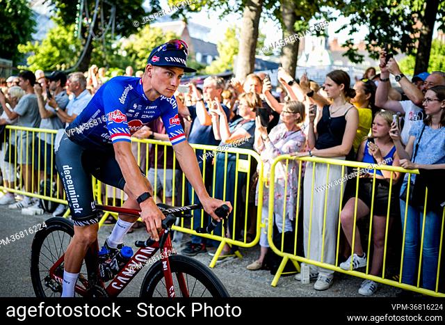 Dutch Mathieu van der Poel of Alpecin-Fenix pictured in action during the team presentation ahead of the 109th edition of the Tour de France cycling race