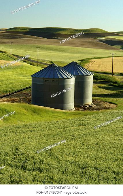 The Palouse Country, WA, Washington, Whitman County, rolling hills, fields, farmland, silos