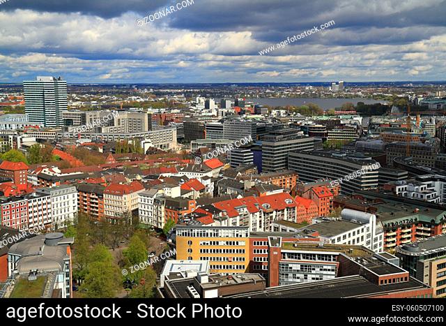 Aerial view of the skyline of Hamburg, Germany