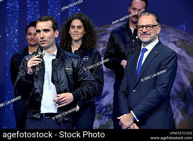 Belgian member of the new class of astronauts Raphael Liegeois and ESA director general Josef Aschbacher pictured during the council of the European Space...