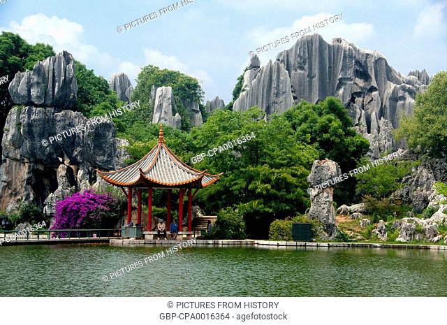 China: Lake at the entrance to the Stone Forest (Shilin), Shilin Yi Autonomous County, Yunnan Province
