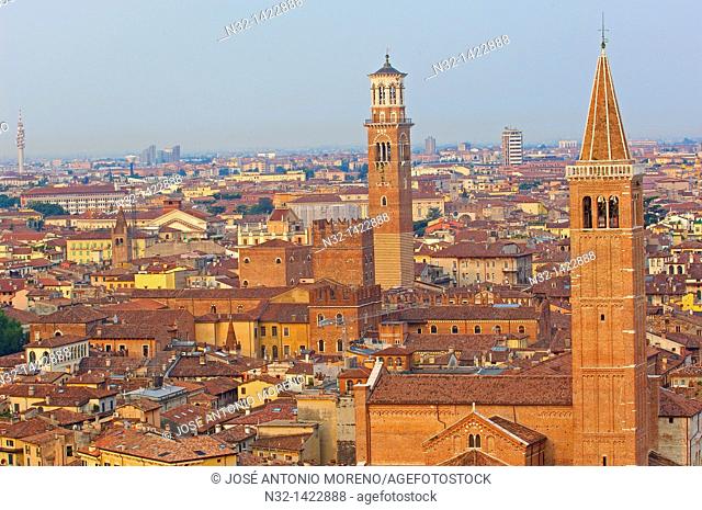 Verona, Santa Anastasia church and Torre de Lamberti, Veneto, Italy