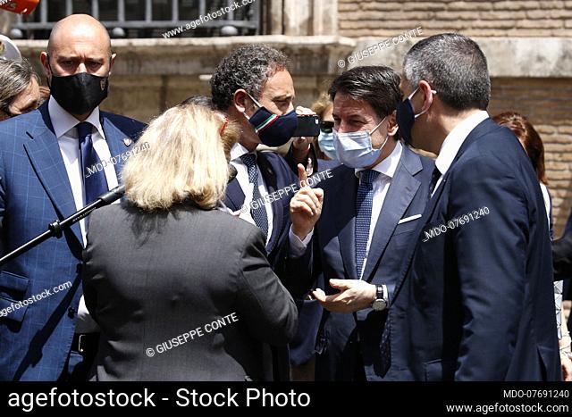 The Italian Prime Minister Giuseppe Conte with mask to protect himself from the Coronavirus emergency (Covid-19) while leaving the Senate after the final...