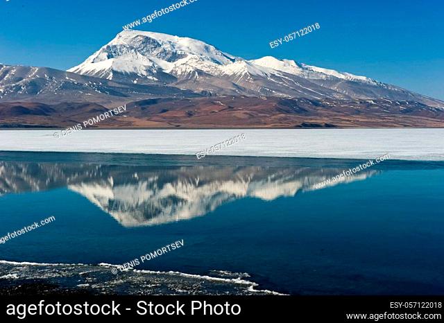 A lake in the Himalayas. Tibet, a large lake in the highlands