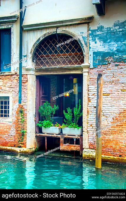 Venice, Italy - OCT 01, 2018: Real Door - Boat Pier in Venice, Italy