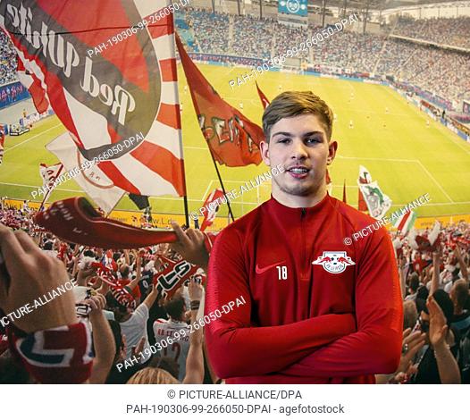 06 March 2019, Saxony, Leipzig: Emile Smith Rowe, a newcomer to RB Leipzig from FC Arsenal London, during a press conference on the occasion of his presentation