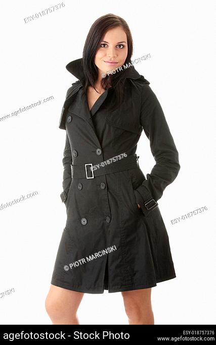 Fashion model in black coat