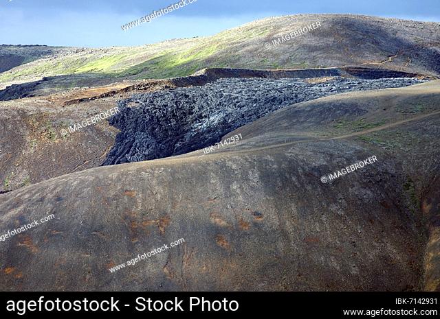 Lava on a barren mountainside, hiking trails, Fagradalsfjall, Reykjanes, Grindavik, Iceland, Europe