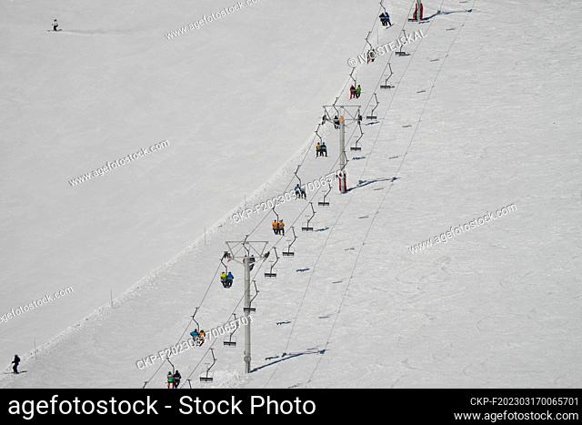 Lomnicke sedlo, Vysoke Tatry, High Tatras, double chair lift, March 17, 2023. (CTK Photo/Ivo Stejskal)
