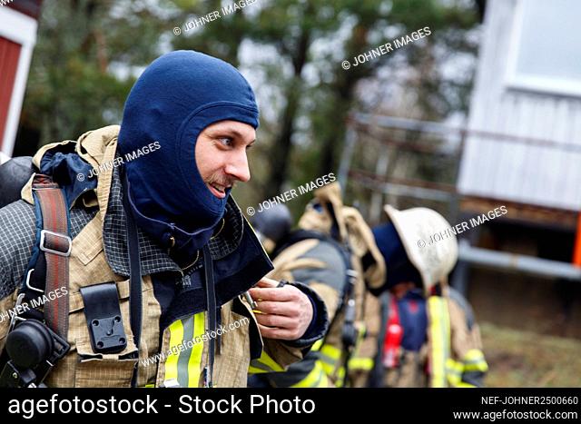 Firefighter wearing balaclava