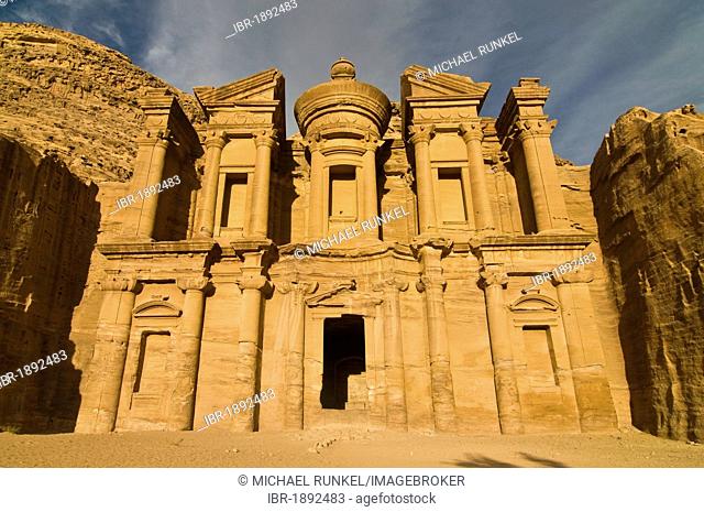 Ancient tomb carved in the rock, Ed Deir, Ad Deir, Petra, Jordan, Middle East, Asia