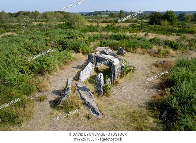 Landes de Cojoux, Saint-Just, Brittany, France. The prehistoric barrow chambered tomb dolmen known as La Four Sarrazin