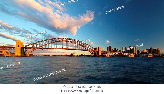 Sydney opuses House, Harbour bridge, opera, opera-house, bridge, harbour, port, water, blue sky, Sundown, sunset, sun, highlight, place of interest, landmark