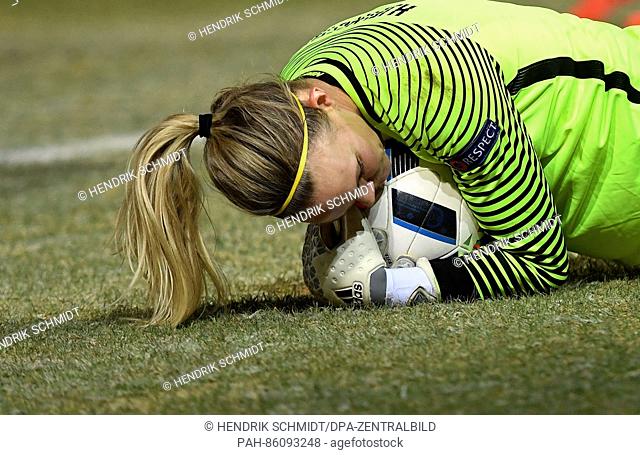 Norway's goalkepper Ingrid Hjelmseth in action in the women's internation soccer match between Germany and Norway in the community4you Arena in Chemnitz